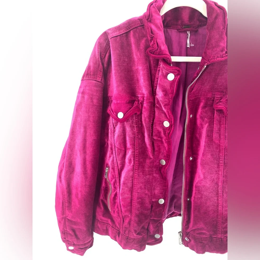 Free People Magenta Velvet Bomber Jacket - Picture 12 of 16